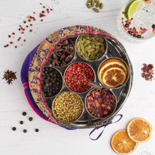 Gin Botanicals Tin With 7 Botanicals & handmade silk sari wrap
